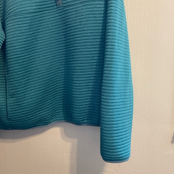 L.L. Bean 1/4 Snap Long Teal Crewneck Sweater with Ribbed Texture - Picture 2 of 10